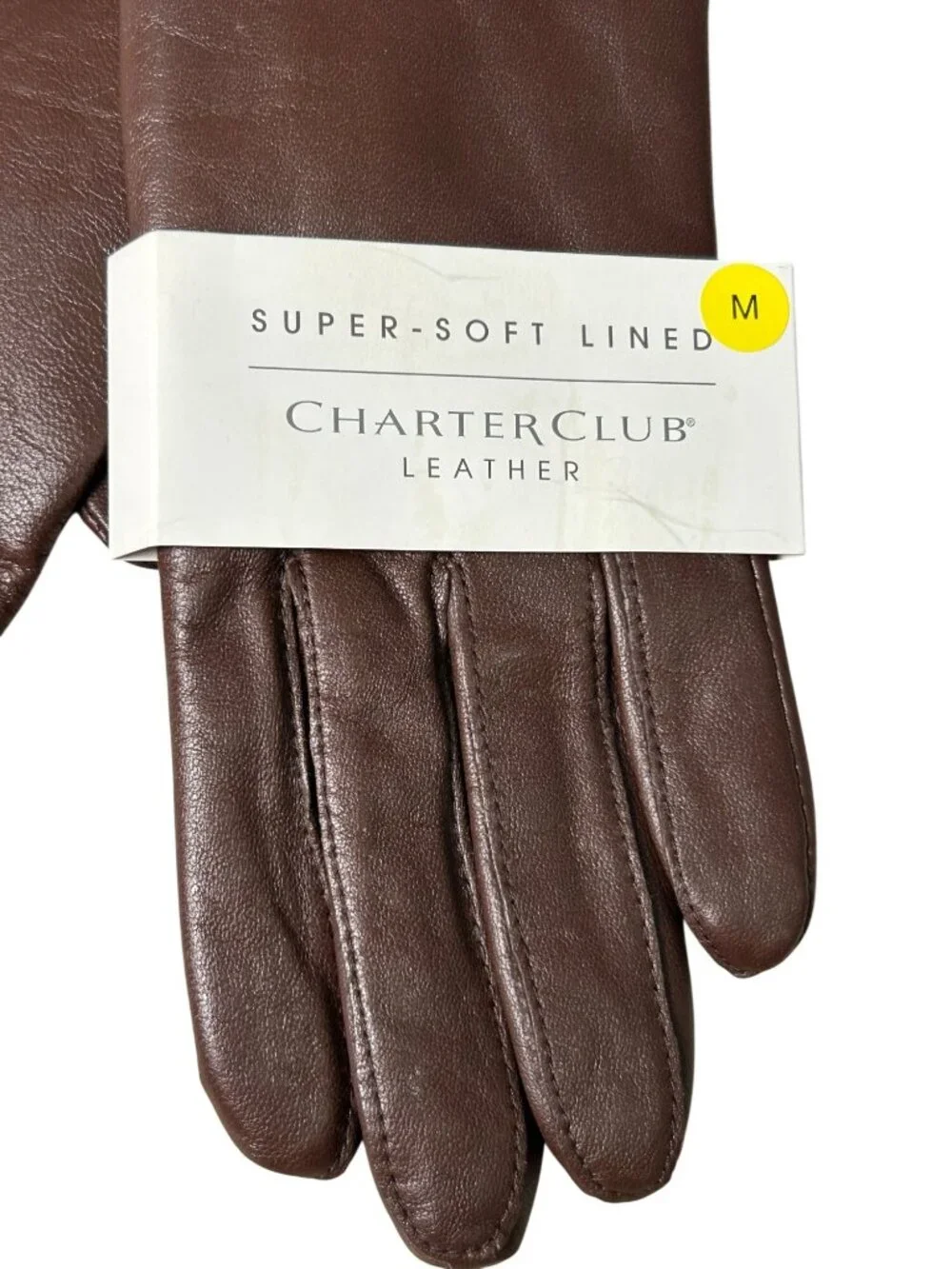 NEW Charter Club Brown Leather Gloves Women's M Super Soft Microfur Lined NWT